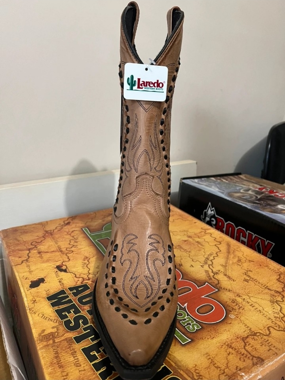 Laredo Tan Western Cowboy Boot with Cutout Detail